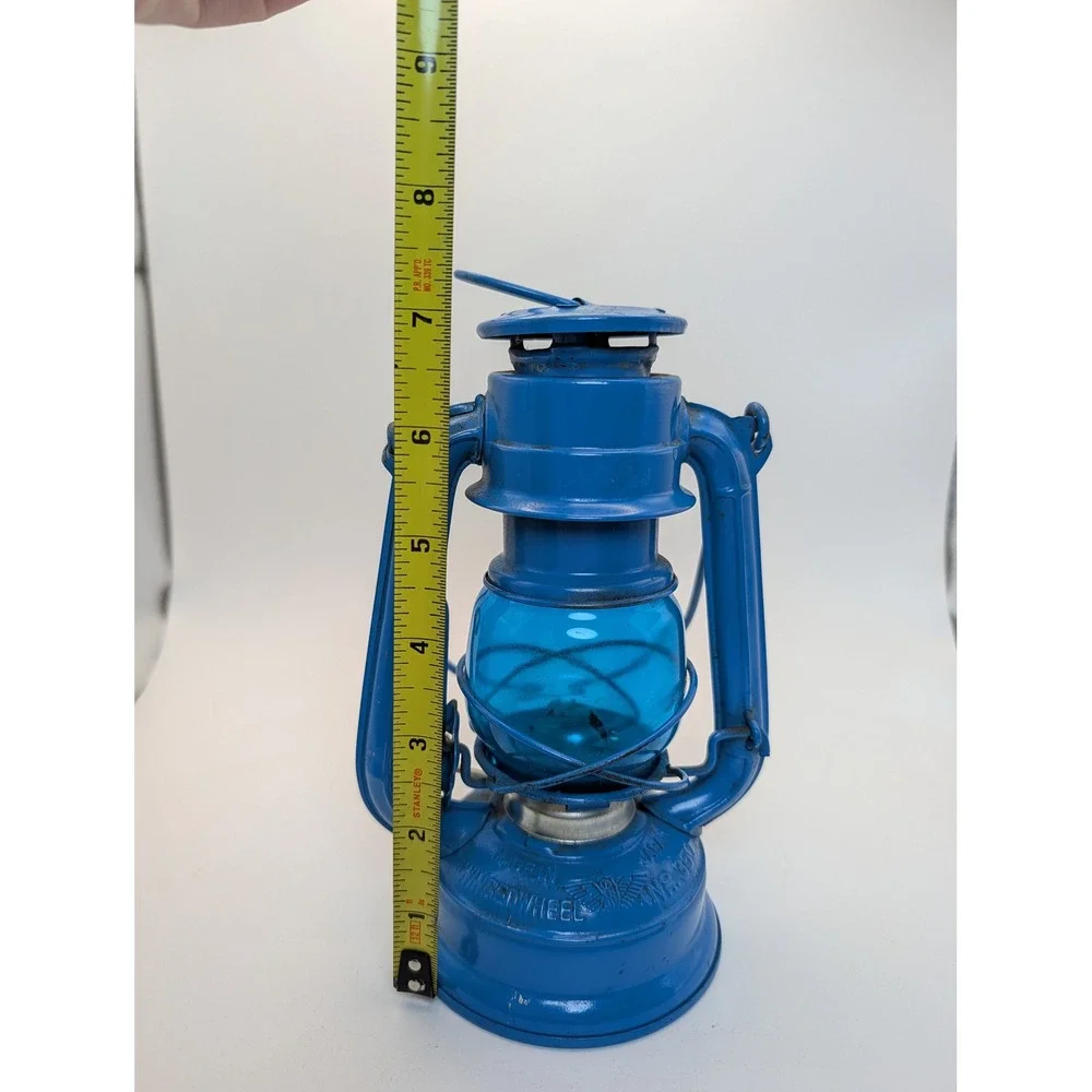 Winged Wheel No. 350 Blue Kerosene Lantern Blue Globe Made Japan Vintage 7.5